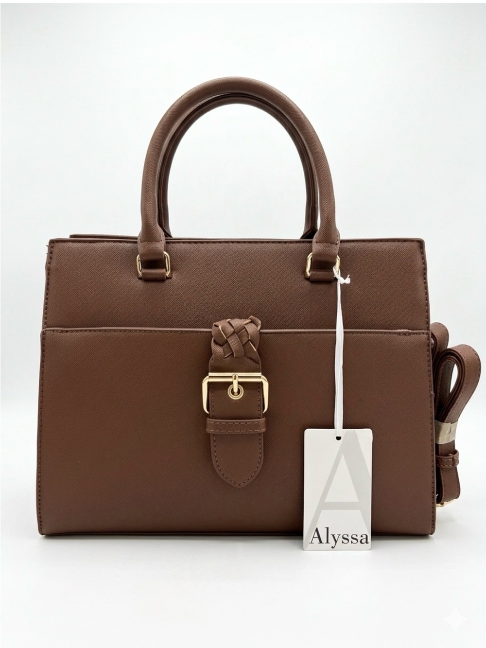 Alyssa Brown Braided-Trim Satchel